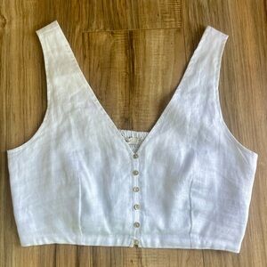 Madewell Linen Button-Front Crop Top - White